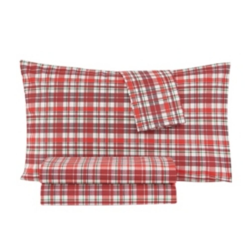 *SALE*  Holiday Microfiber 4 Pc Full Sheet Set Bedding Red Plaid 7485